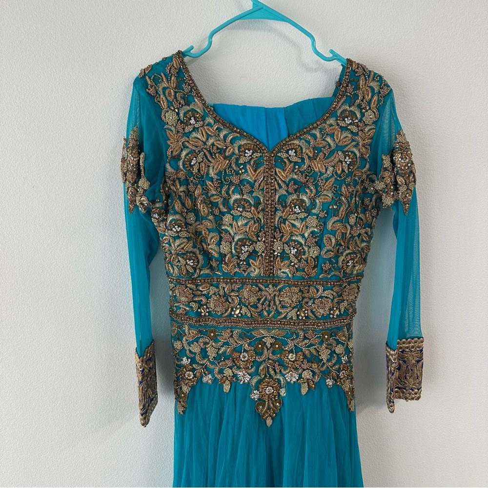 Salwar Kameez Blue and Gold Embellished Gown